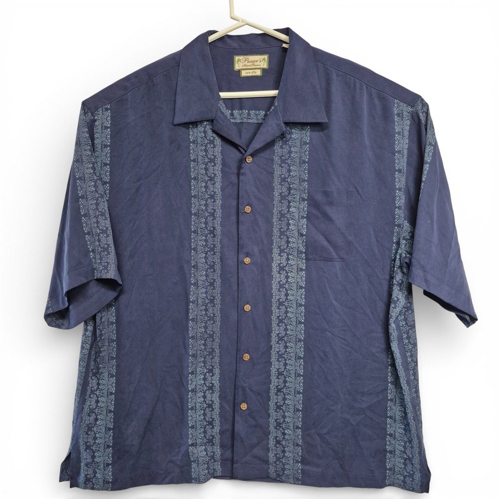 Pussers Island Reserve Mens Silk Button Up Short Sleeve Navy Aloha Shirt XL
